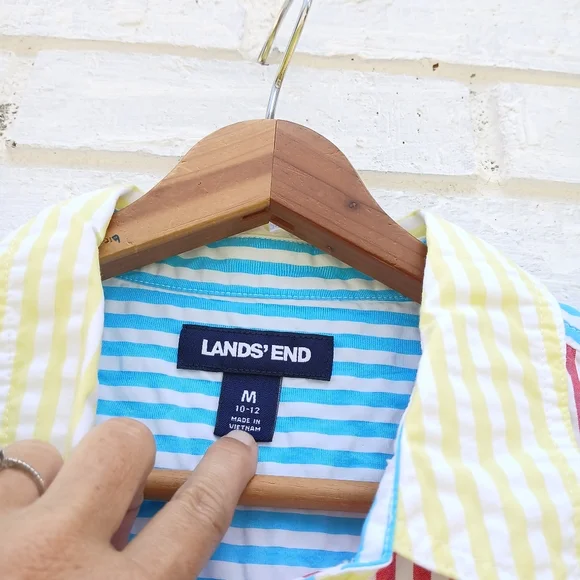 Lands' End Seersucker Colorblock Shirt Dress - Picture 4 of 9